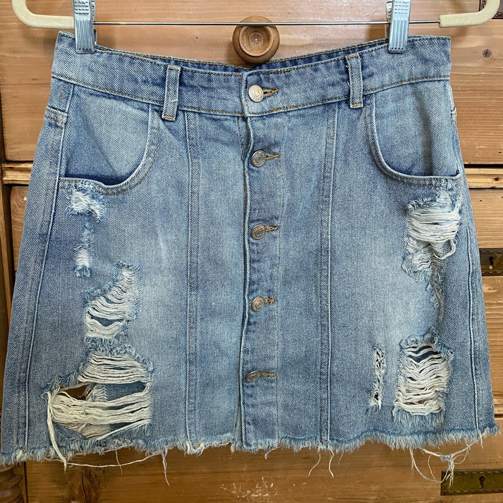 Free People Ripped Denim Mini Skirt